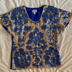 Neiman Marcus and Target-size XS blue and gold sequin top